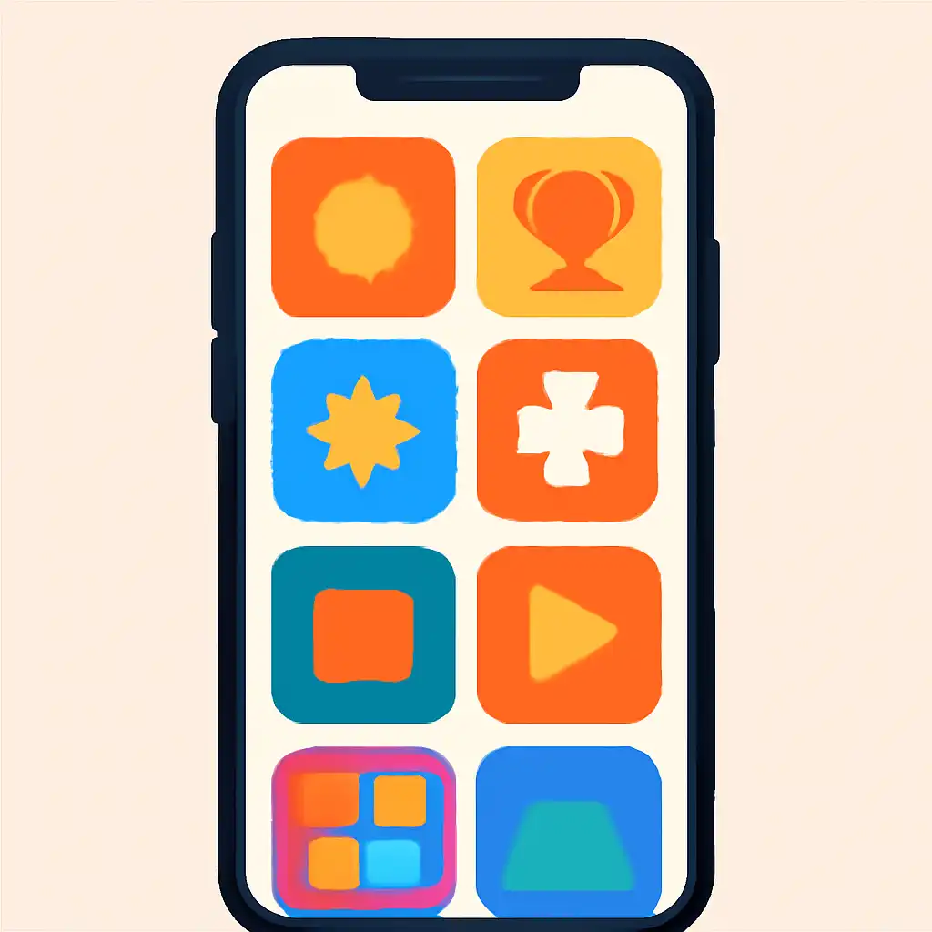 Smartphone shown from the front displaying a colourful flat layout of abstract game icons and rounded tiles (no text, no letters, no labels), Sikkim
