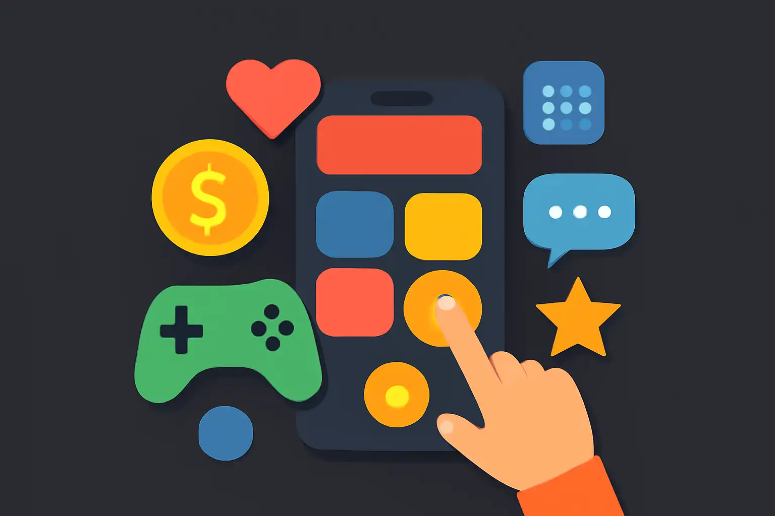 Hero illustration: Reality, modern flat design, dark background, brand-neutral, icons and shapes only, no text